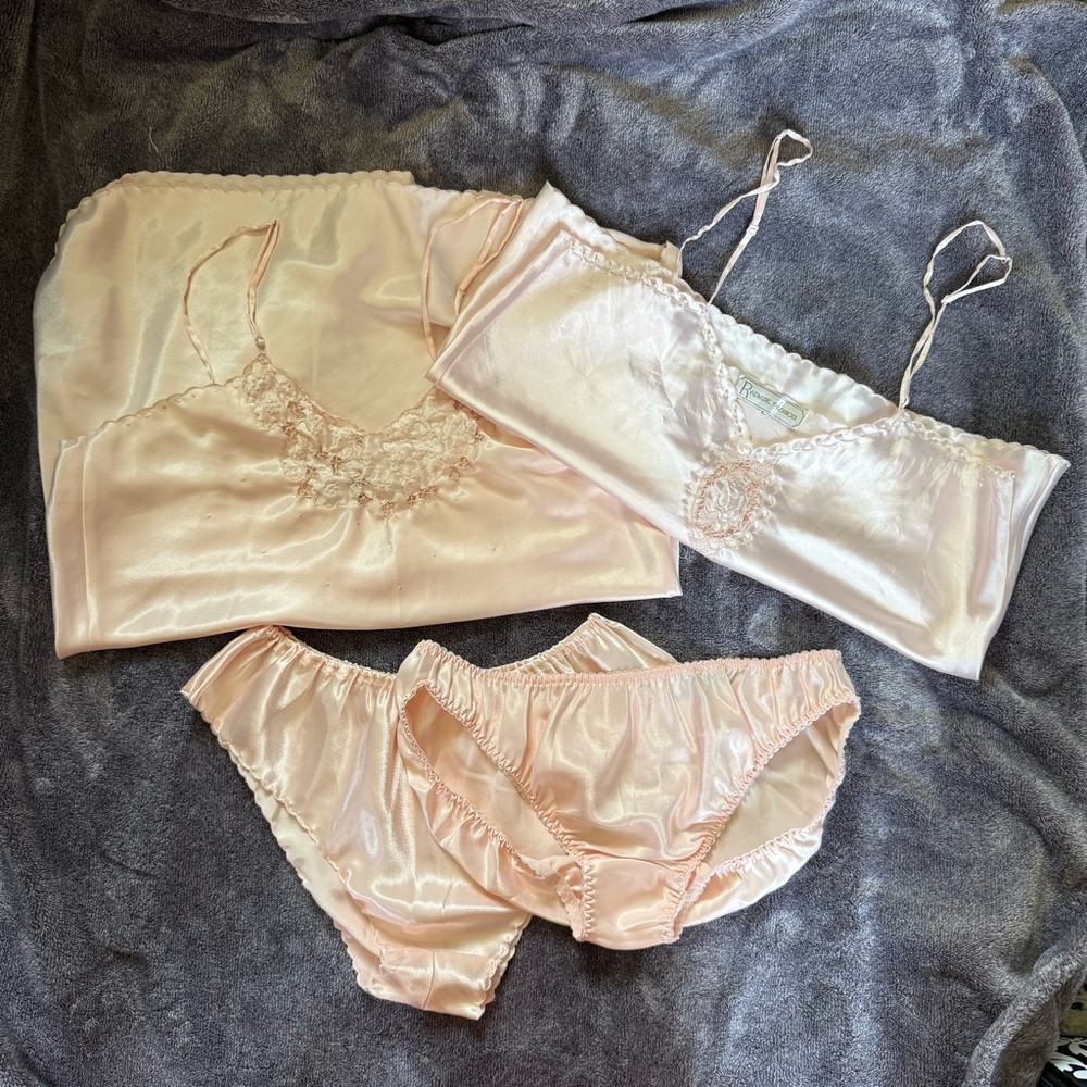 RADIADIC FASHION Silky Lace-Trim Camisole & Brief Set - Pale Blush XL